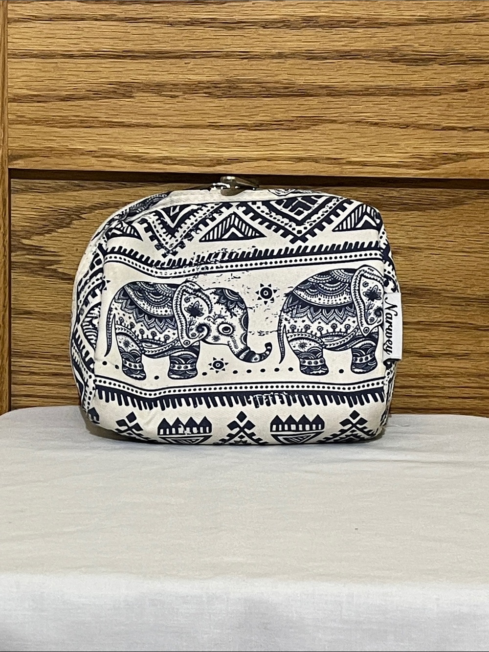 Elephant Print Cosmetic Pouch - Navy and White
